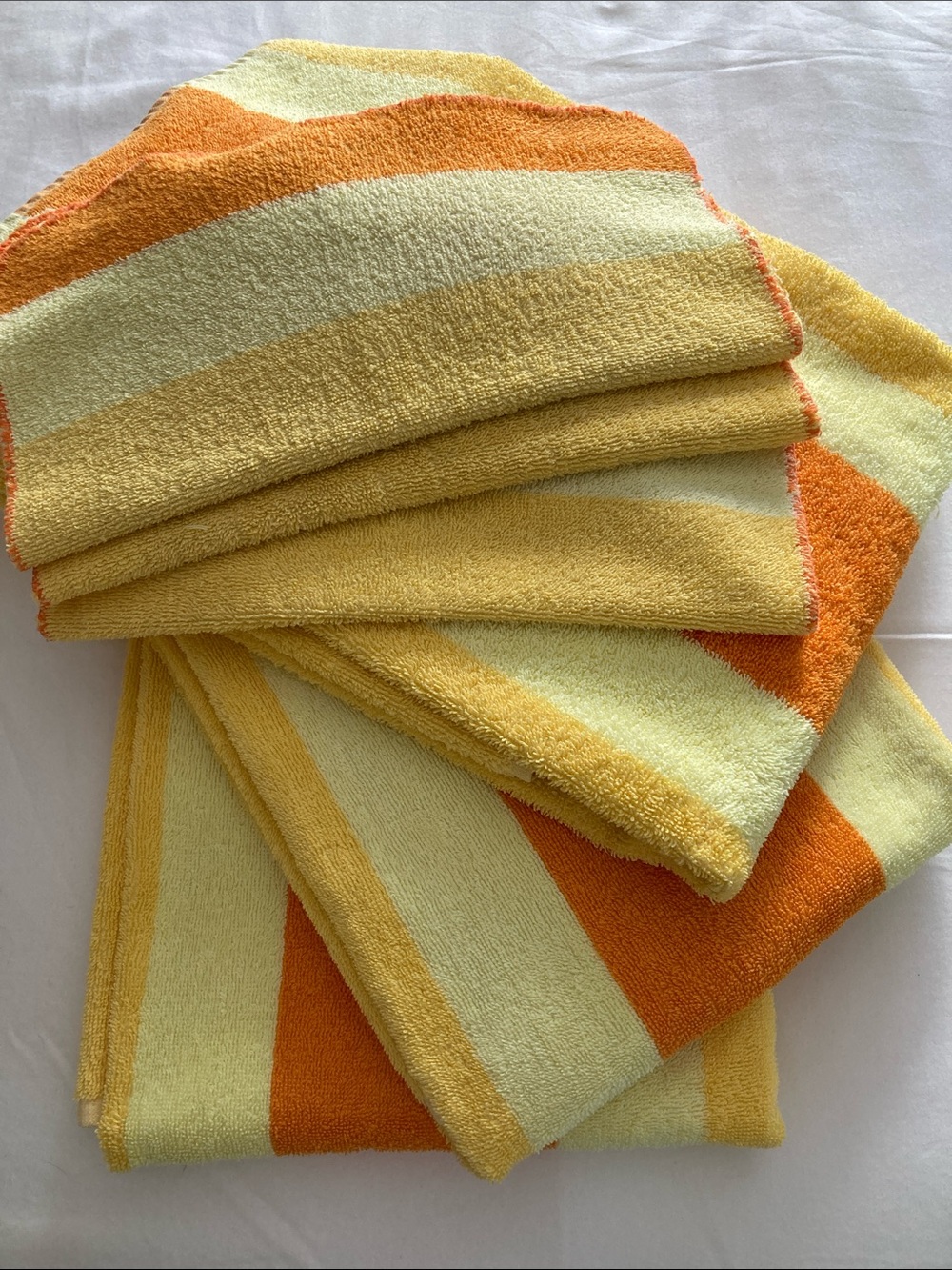 Vintage 1970s Utica, J P Stevens Orange & Yellow Stripe Bath Towels & Washcloths